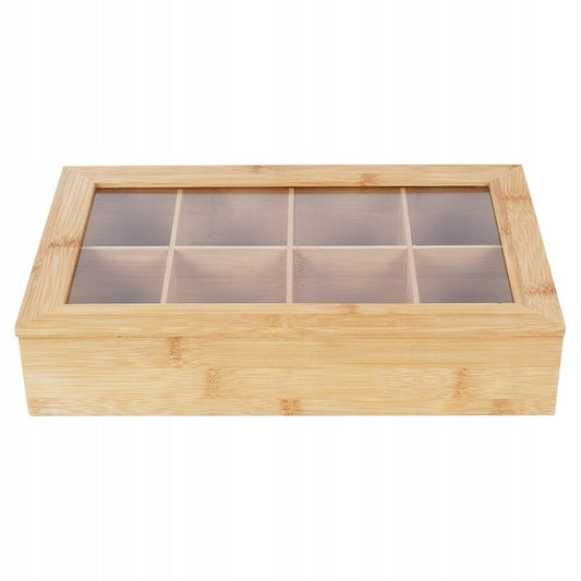 Skrzynka na herbatę herbaciarka z 8 przegródkami, drewniana