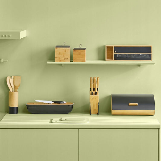 Organizer kuchenny na folię i papier do pieczenia dwukomorowy, bambusowy