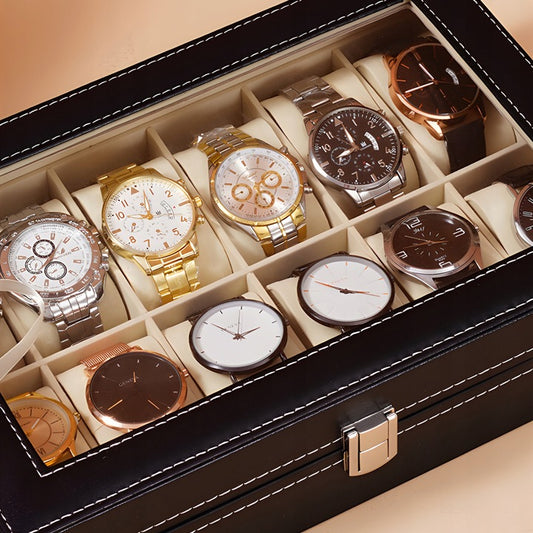 Elegancki organizer na zegarki z poduszkami, na 10 sztuk, czarny