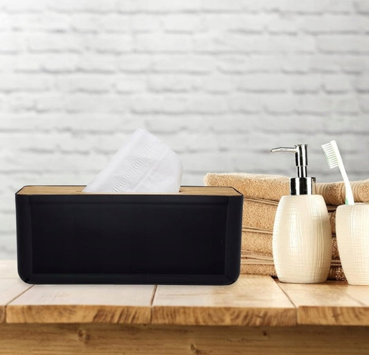 Pudełko na chusteczki z pokrywą bambusową, czarne