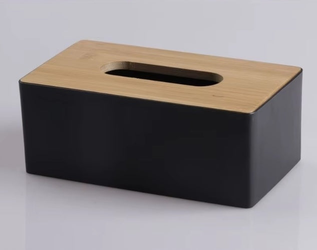 Pudełko na chusteczki z pokrywą bambusową, czarne