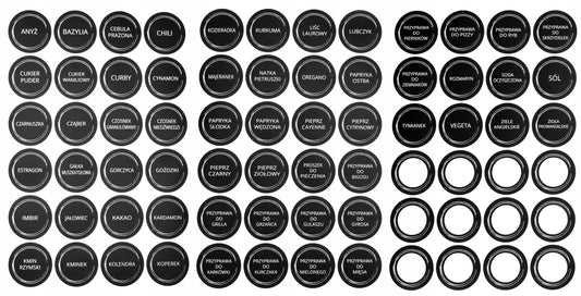 Zestaw 24 szklanych pojemników na przyprawy z naklejkami