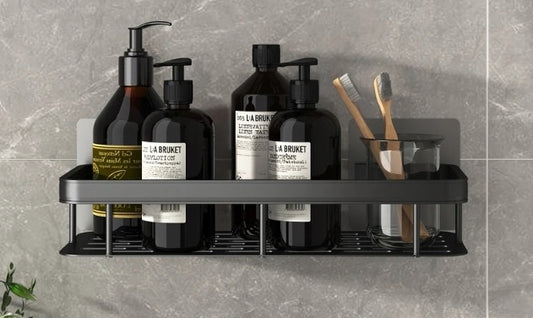 Półka pod prysznic na kosmetyki samoprzylepna, czarna