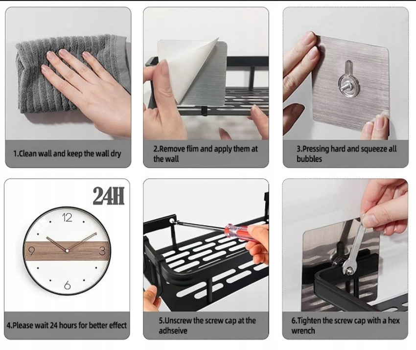 Półka pod prysznic na kosmetyki samoprzylepna, czarna