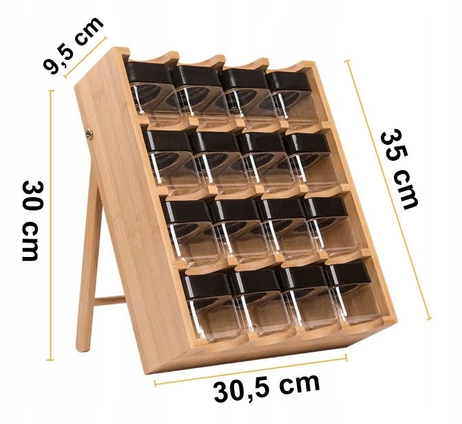 16 pojemników na przyprawy z bambusowym stojakiem
