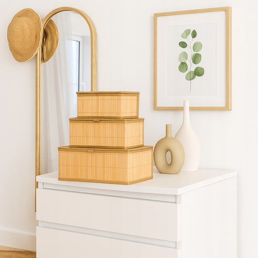 Zestaw 3x Organizer zamykany z pokrywką, bambusowy