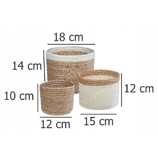 Zestaw 3x Koszyk pleciony z juty, biało-beżowy