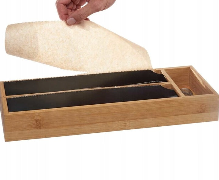 Organizer kuchenny na folię i papier do pieczenia dwukomorowy, bambusowy