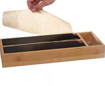 Organizer kuchenny na folię i papier do pieczenia dwukomorowy, bambusowy