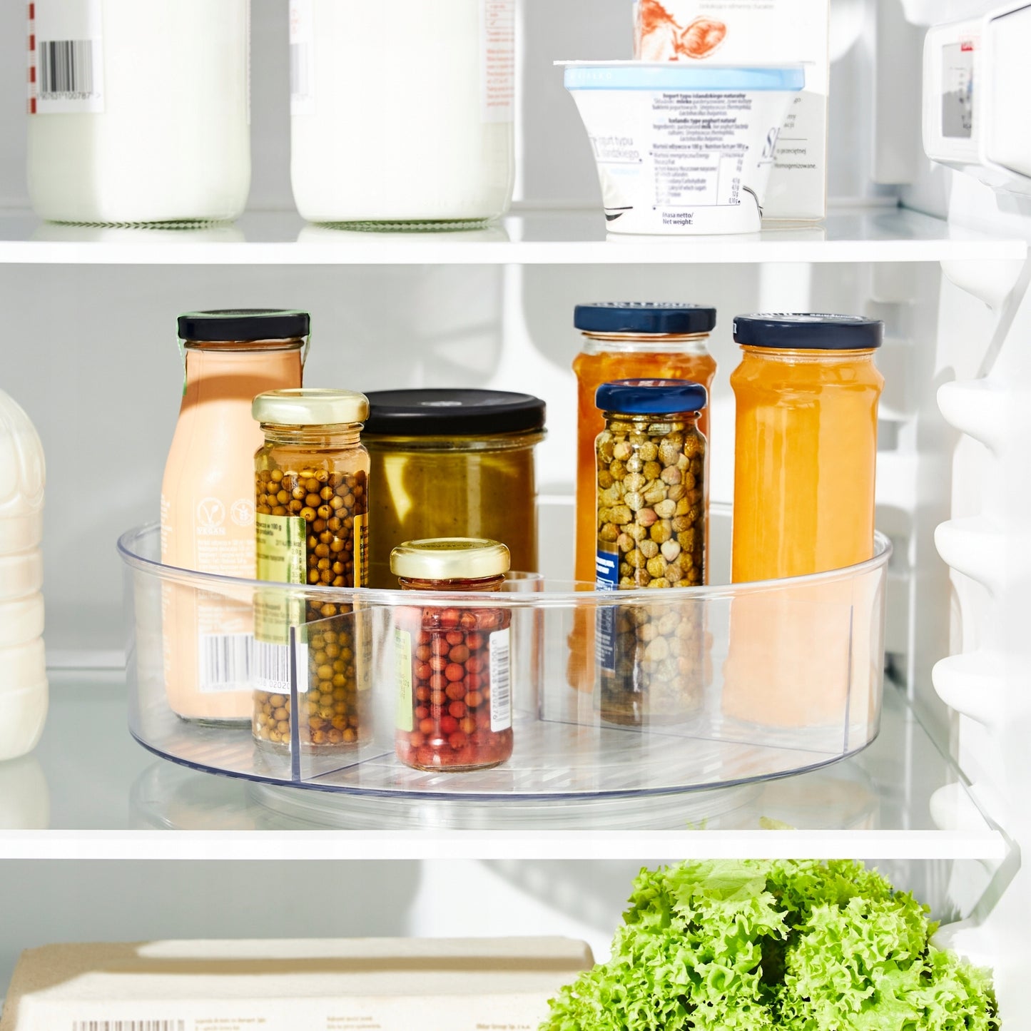 Organizer obrotowy 360° z przegródkami do kuchni, przeźroczysty