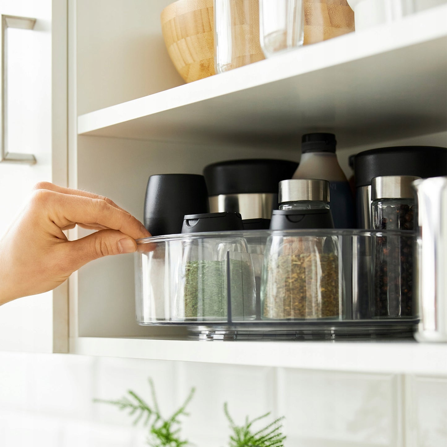 Organizer obrotowy 360° z przegródkami do kuchni, przeźroczysty