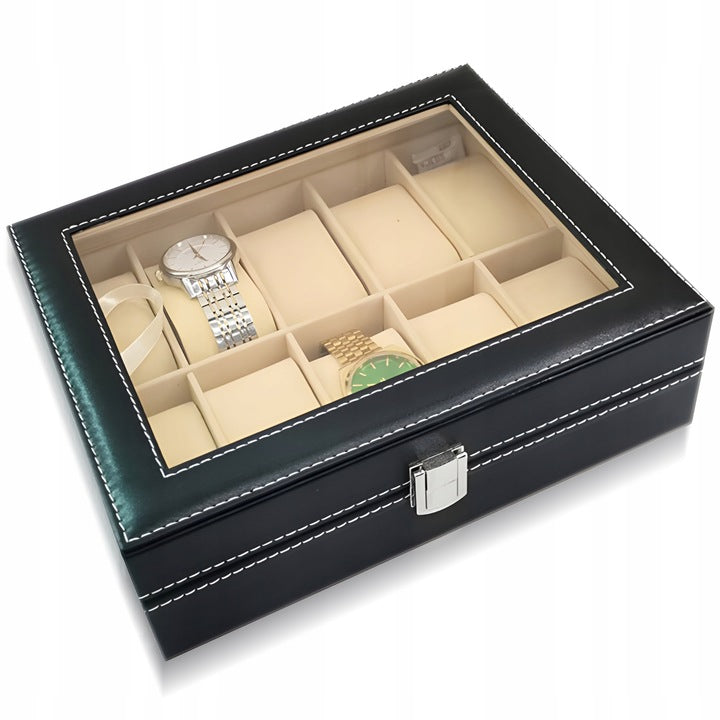Elegancki organizer na zegarki z poduszkami, na 10 sztuk, czarny