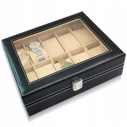 Elegancki organizer na zegarki z poduszkami, na 10 sztuk, czarny