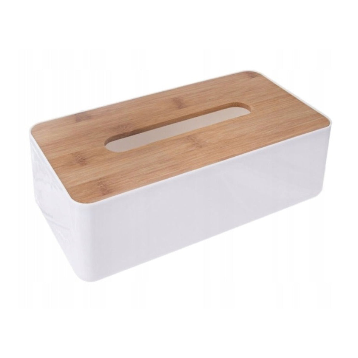 Pudełko na chusteczki z pokrywą bambusową, białe