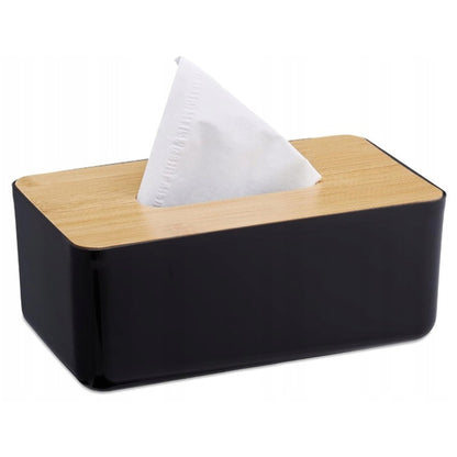 Pudełko na chusteczki z pokrywą bambusową, czarne