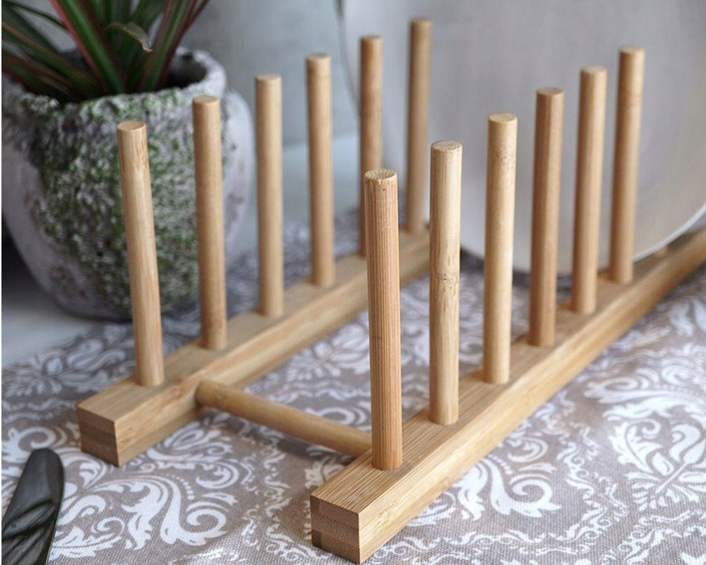 Stojak na pokrywki, talerze, 8 miejsc, bambusowy