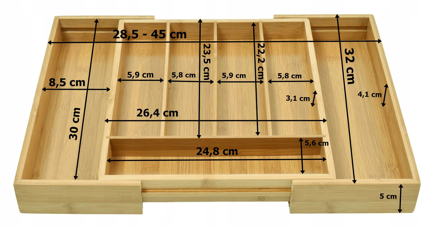 Wkład do szuflady na sztućce regulowany, bambusowy