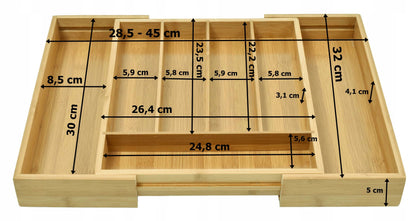 Wkład do szuflady na sztućce regulowany, bambusowy